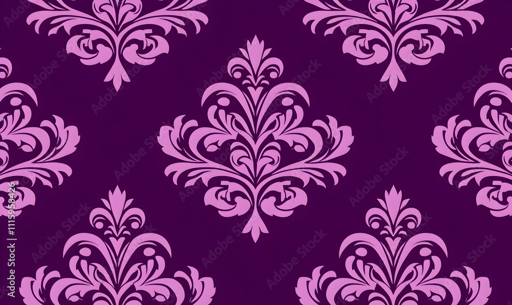 Fototapeta premium Elegant purple and lilac damask seamless pattern. Perfect for luxurious designs, wallpapers, and textiles.