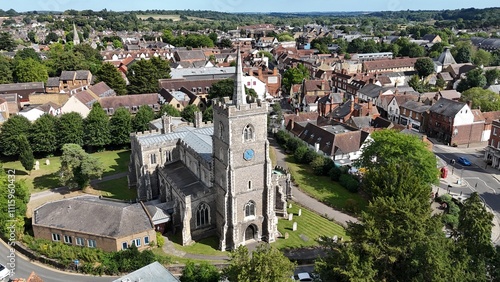 Church ,St Mary the Virgin, Ware  Hertfordshire UK drone aerial .. photo