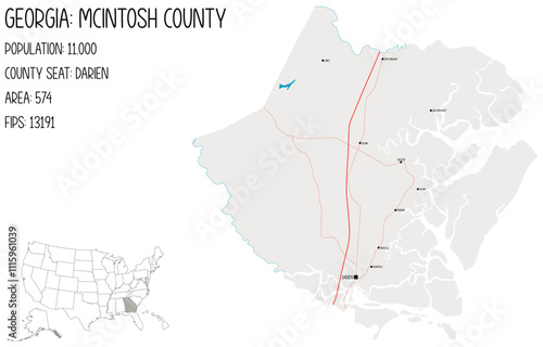 Large and detailed map of McIntosh County in Georgia, USA.
