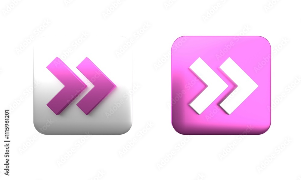 Fototapeta premium Colorful Arrow icon isolated on white background. Direction Arrowhead symbol. Navigation pointer sign. Square button. 3D render illustration