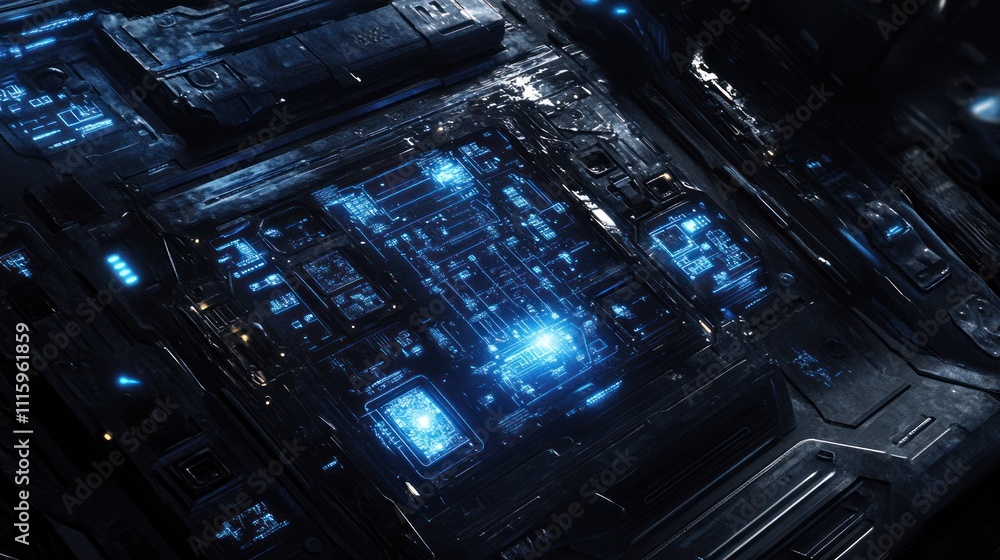 Futuristic blue glowing technology circuit board. Futuristic blue glowing technology circuit board.