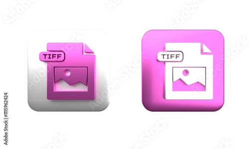 Colorful TIFF file document. Download tiff button icon isolated on white background. TIFF file symbol. Square button. 3D render illustration photo