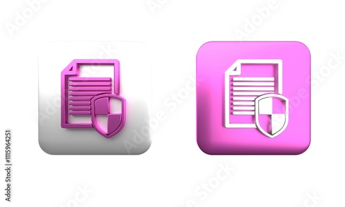 Colorful Document protection concept icon isolated on white background. Confidential information and privacy idea, secure, guard, shield. Square button. 3D render illustration