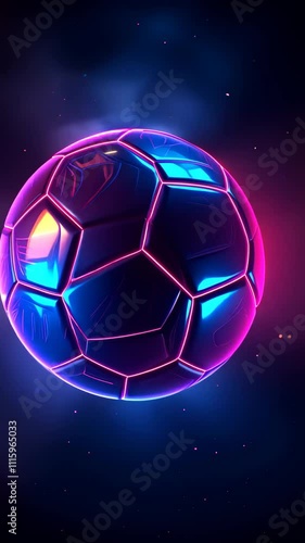 Neon soccer ball rotating on colorful background