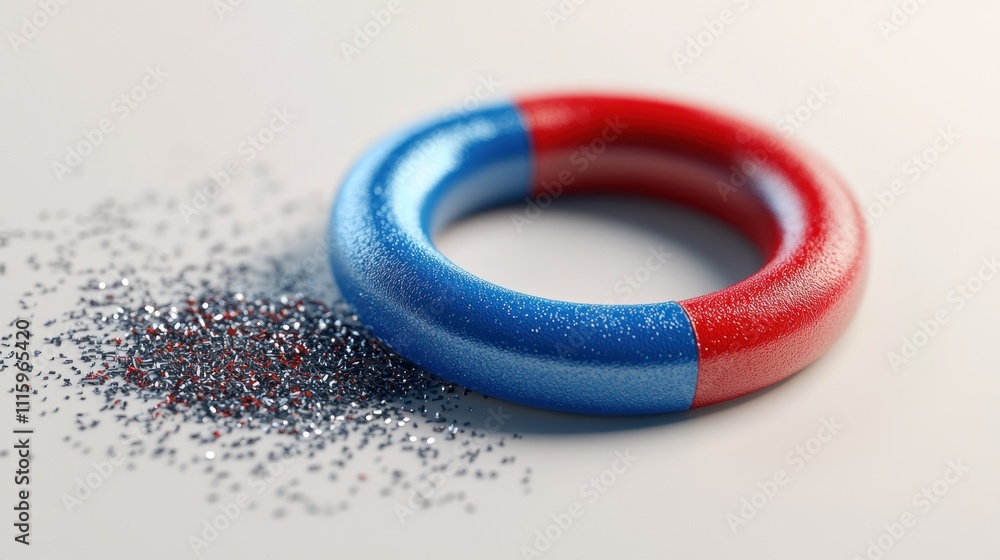 Fototapeta premium Blue and Red Magnet Attracting Metal Glitter