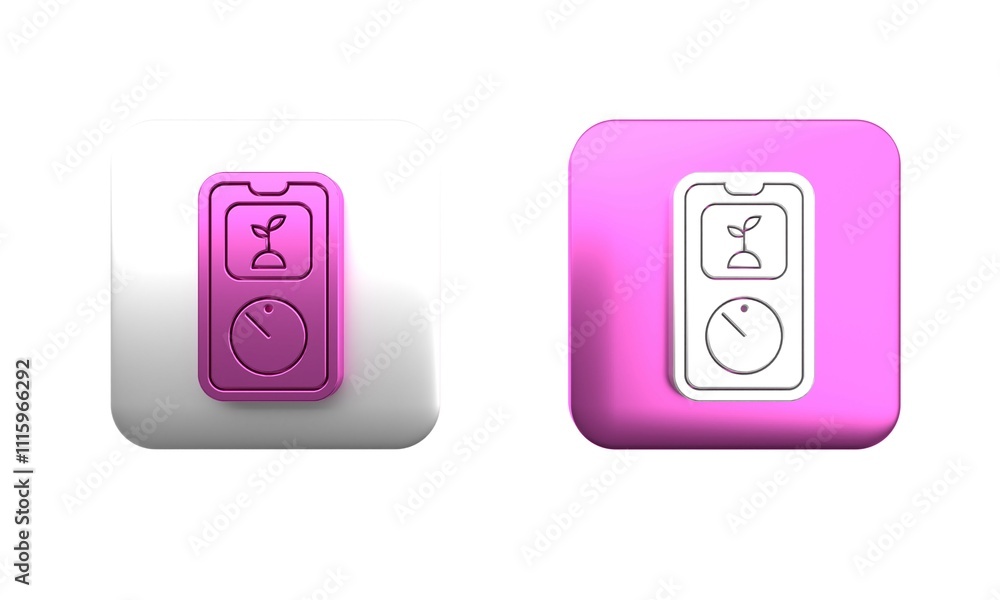 Colorful Smart farming technology - timer farm automation system in app icon isolated on white background. Square button. 3D render illustration Colorful Smart farming technology - timer farm automation system in app icon isolated on white background. Square button. 3D render illustration