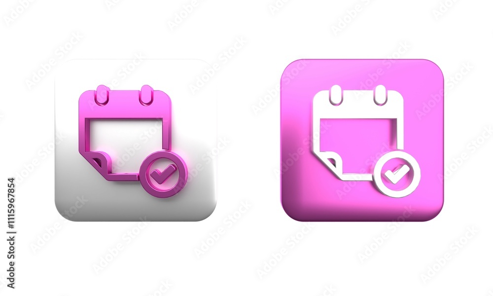 Colorful Calendar with check mark icon isolated on white background. Square button. 3D render illustration Colorful Calendar with check mark icon isolated on white background. Square button. 3D render illustration