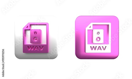 Colorful WAV file document. Download wav button icon isolated on white background. WAV waveform audio file format for digital audio riff files. Square button. 3D render illustration photo