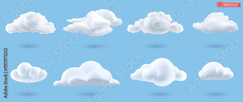 Clouds icon 3d cartoon vector set