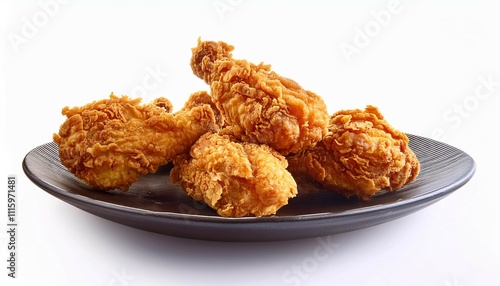 fried chicken on a white background wide angle view