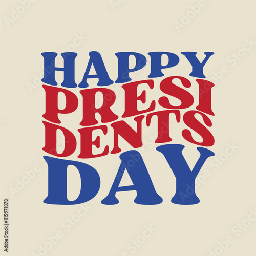 Happy President Day logo with red and blue text. American flag color. Presidents Day greeting card template design banner, poster, flyer.
