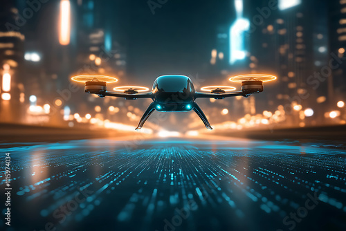 Futuristic Drone in a Night Cityscape photo