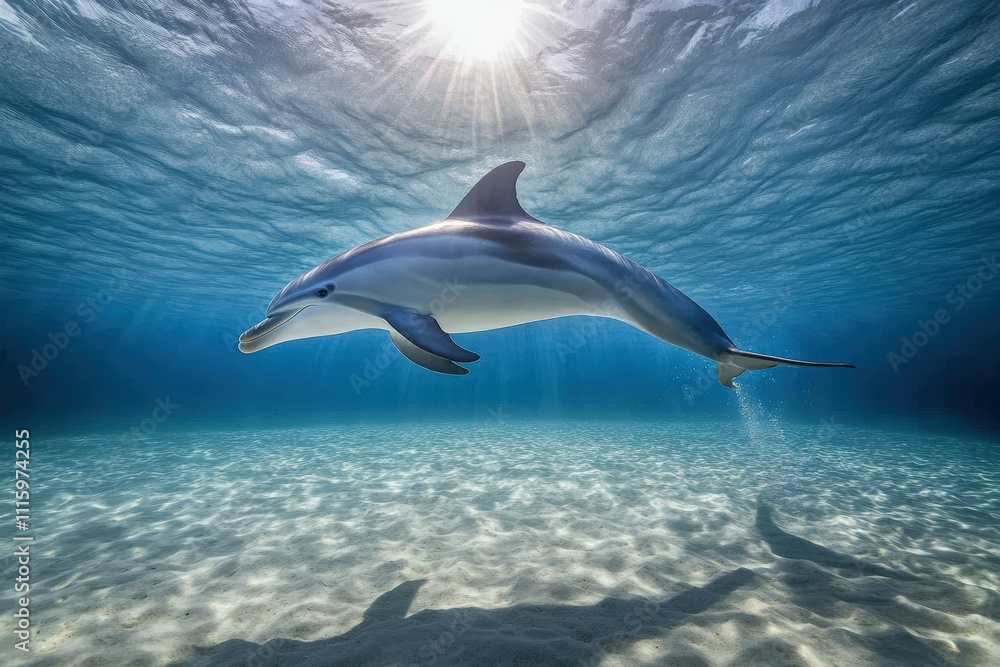 Fototapeta premium Two Pacific white-sided dolphins, Lagenorhynchus obliquidens, swimming underwater. Closeup. 4K. Beautiful simple AI generated image