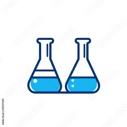 Two laboratory flasks containing colorful liquids for scientific research. transparent background. photo