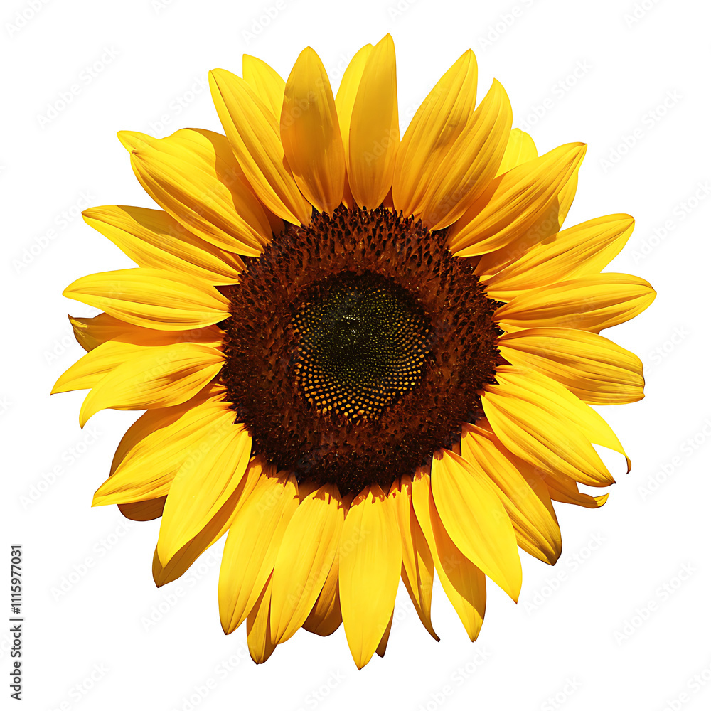 Fototapeta premium Sunflower flower head PNG isolated on white background.AI GENERATED