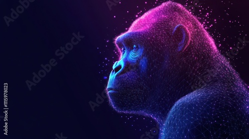 A digital representation of a gorilla in vibrant colors and geometric patterns. photo