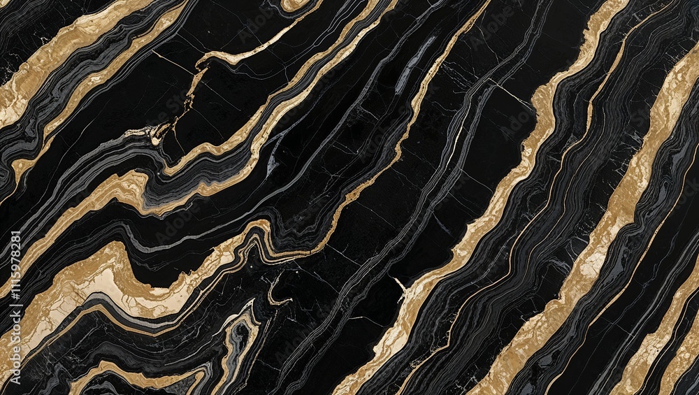 Obraz premium A highly detailed, high-contrast, and intricately patterned gold vein marble texture featuring mesmerizing dark veins