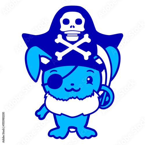 Cute Little Pirate Rabbit Bunny Captain Eye Patch Design Lover Art Vector Illustration Card T-Shirt Poster Sticker Graphic Print Decorative Drawing Isolated Logo Decoration Symbol Creative Cool Style