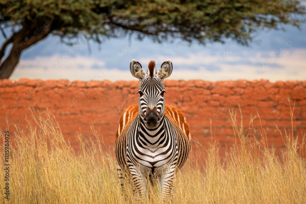Obraz premium Burchell's zebras grooming, Hluhluwe Game Reserve, Kwazulu-Natal, South Africa. Beautiful simple AI generated image