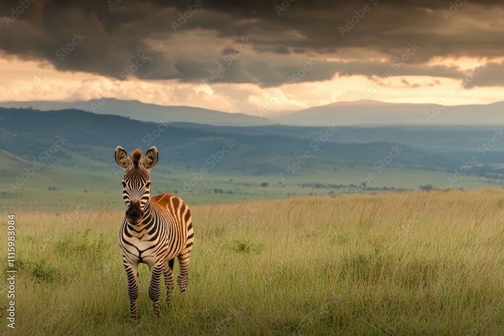 Obraz premium Burchell's zebras grooming, Hluhluwe Game Reserve, Kwazulu-Natal, South Africa. Beautiful simple AI generated image