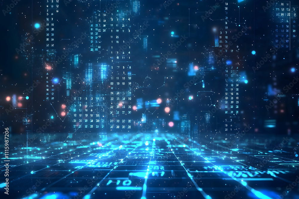 Fototapeta premium Digital constellations morph from calendar dates in a metaverse-themed background.