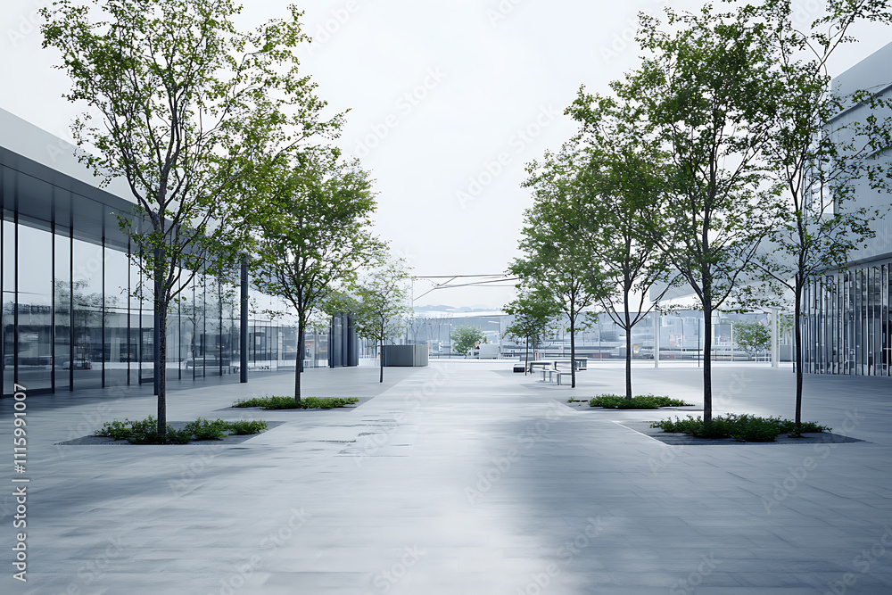 Fototapeta premium Modern Urban Plaza with Lush Greenery