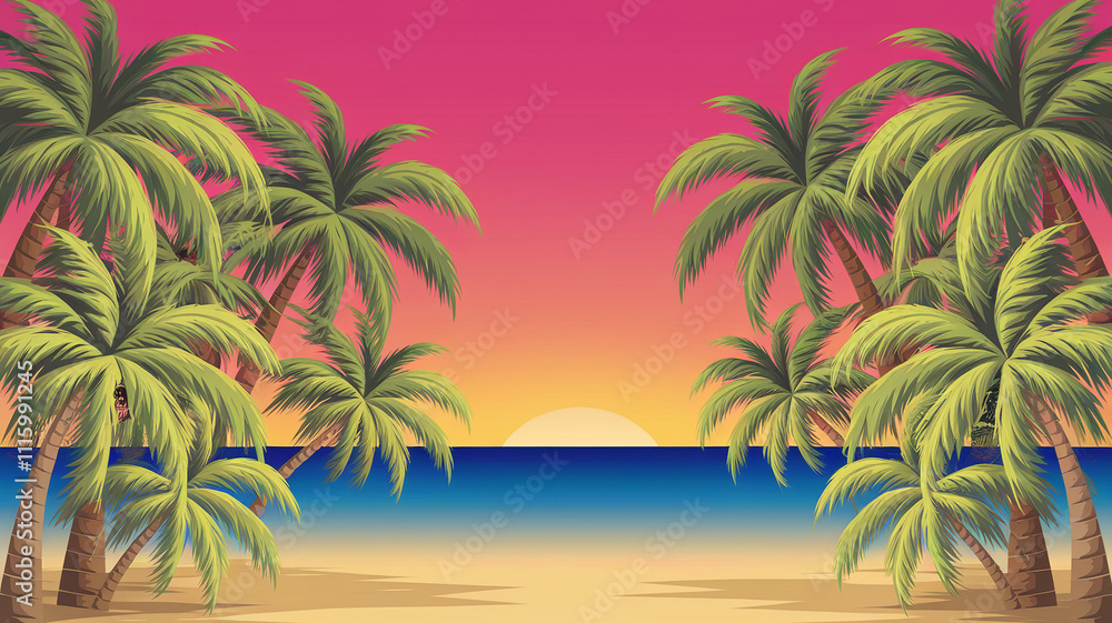 Fototapeta premium Tropical Sunset Beach with Palm Trees