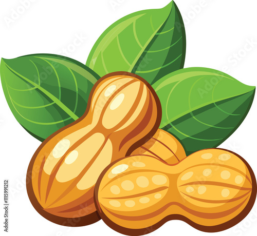 close-up of peanuts with green leaves, realistic