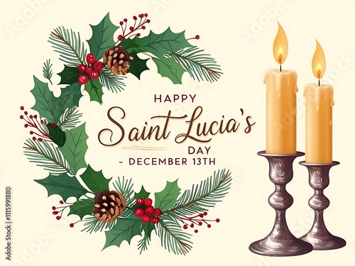 Happy Saint Lucias Day Festive Wreath Candles December