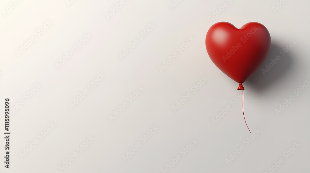 Red heart balloon floating on a white background with a soft, realistic shadow underneath, creating a playful feel Valentine's day horizontal web banner, sale flyer, advert, greeting card Red heart balloon floating on a white background with a soft, realistic shadow underneath, creating a playful feel Valentine's day horizontal web banner, sale flyer, advert, greeting card