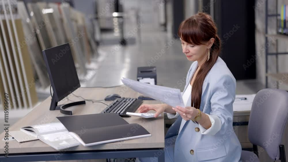 Businesswoman reviewing documents at her desk Businesswoman reviewing documents at her desk