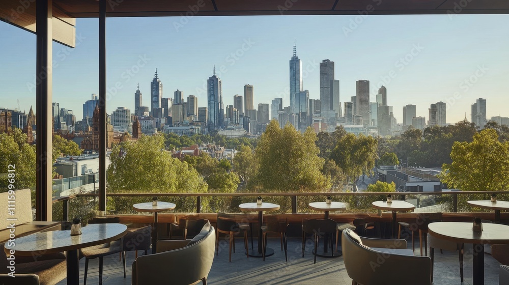 Obraz premium Panoramic View of Melbourne City Skyline from Outdoor Cafe Terrace