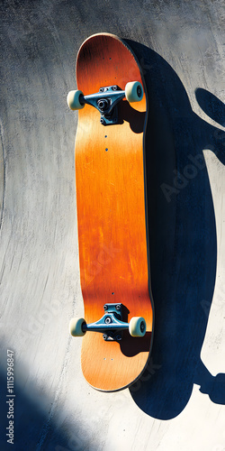 Skateboard em uma rampa de skatepark de concreto photo