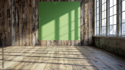 A large green wall with a white board on it