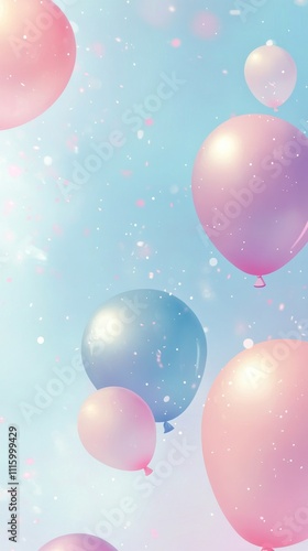 Colorful balloons floating against a bright blue sky during a festive celebra...
