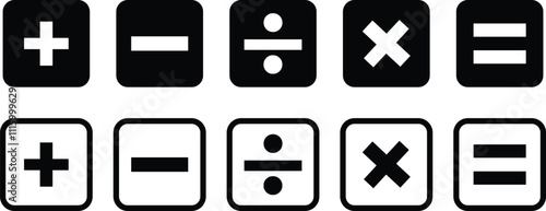 Basic mathematical symbol. Plus and minus icon set. Math symbol. Multiply icon. Equals symbol, division symbol, Calculator button, math icon set arithmetic plus minus equals multiply
