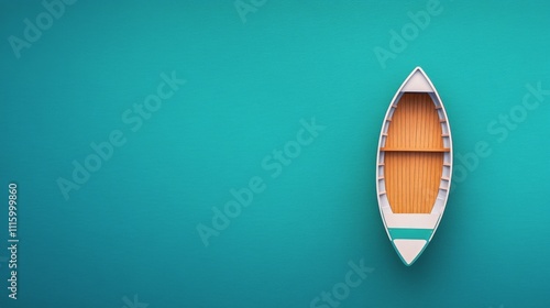 Tranquil boat floating on calm turquoise water with wooden interior details