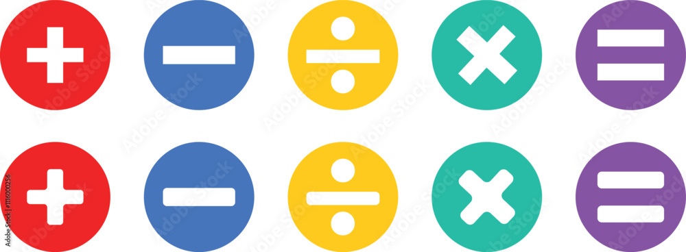 Basic mathematical symbol. Plus and minus icon set. Math symbol. Multiply icon. Equals symbol, division symbol, Calculator button, math icon set arithmetic plus minus equals multiply
Basic mathematical symbol. Plus and minus icon set. Math symbol. Multiply icon. Equals symbol, division symbol, Calculator button, math icon set arithmetic plus minus equals multiply