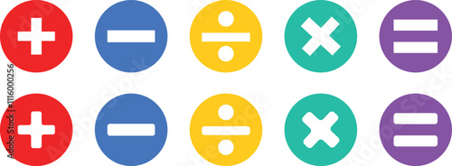 Basic mathematical symbol. Plus and minus icon set. Math symbol. Multiply icon. Equals symbol, division symbol, Calculator button, math icon set arithmetic plus minus equals multiply
