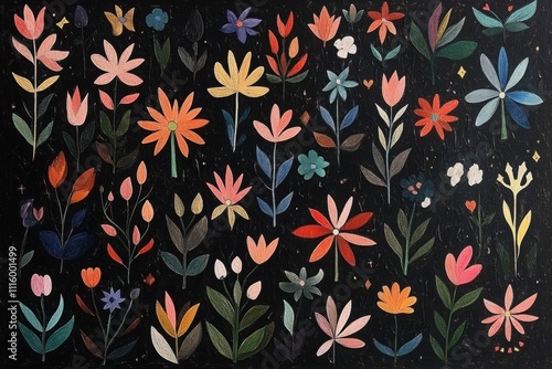 Floral art composition nature digital artwork vibrant colors garden setting aesthetic design for home decor