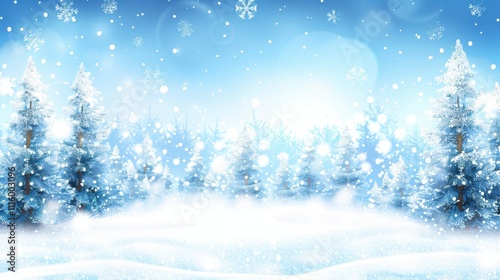 Wallpaper Mural Snowy Winter Landscape with Snowflakes and Evergreen Trees Torontodigital.ca