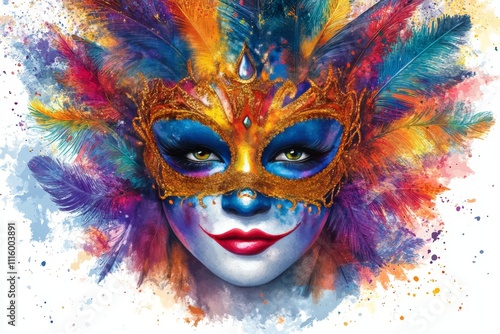 Colorful feathered mask designed for festive celebrations and cultural gather...
