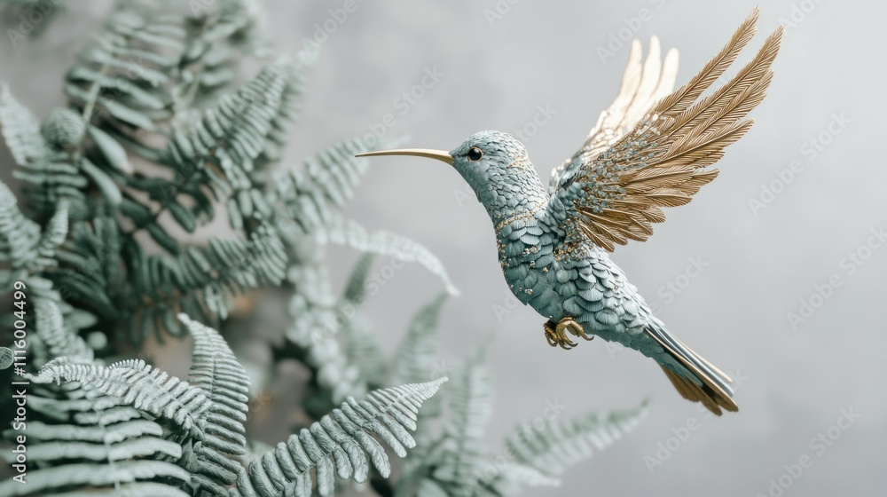 Obraz premium Elegant jewelry-inspired hummingbird with sparkling gold accents