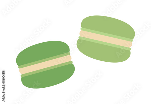 Matcha macarons. Sweet dessert.  Flat Vector illustration isolated