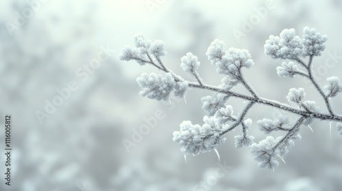 Snowy white branches create a serene winter landscape on a bright background