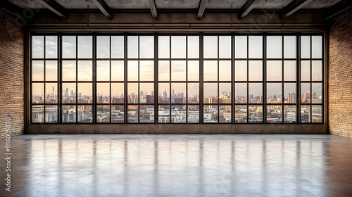 Cityscape View from Industrial Loft Window 3D Rendering