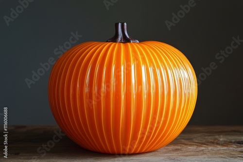 Brightly colored orange pumpkin with smooth skin and prominent ridges for aut...