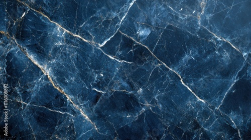 A close-up view of dark blue marble with white and gold veining, showcasing its natural beauty.
