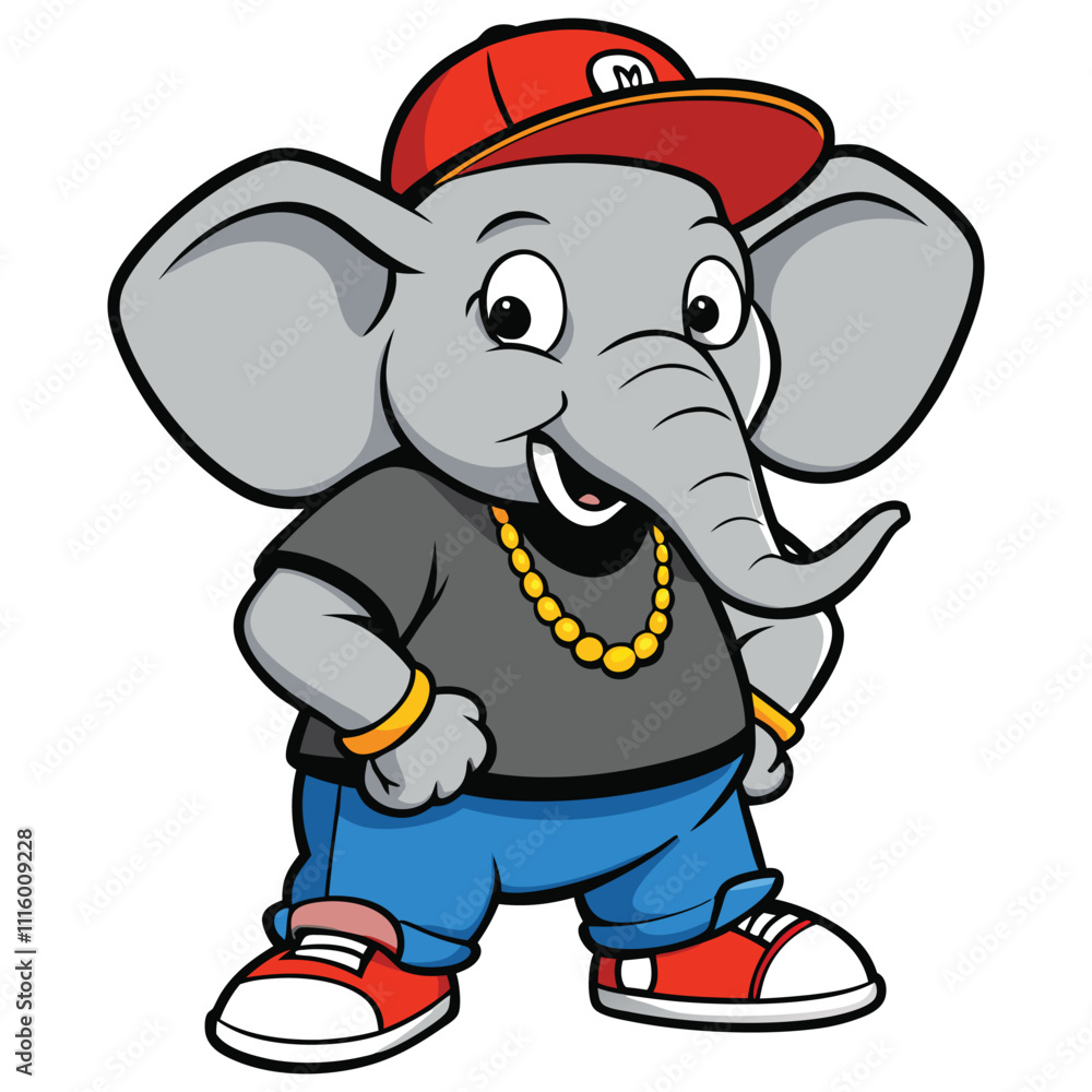 Obraz premium Hip-Hop Elephant Cartoon Vector Illustration