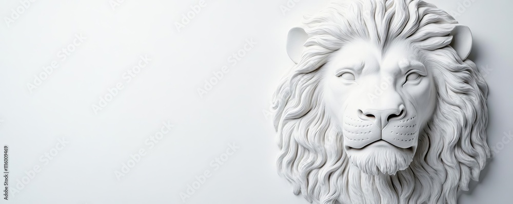 Fototapeta premium Classic plaster lion head relief, emphasizing strength and regality
